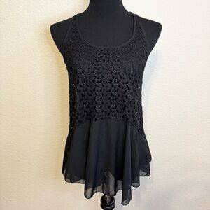 ISSI Crochet Eyelet Boho Flutter Racerback Tank Blouse - S